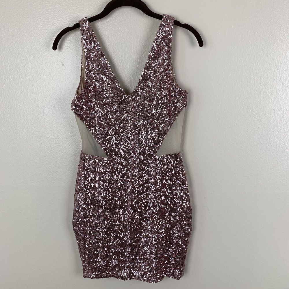 Bebe Dress Size Small Pink Sequin Sleeveless Bodycon Mini Party New Years